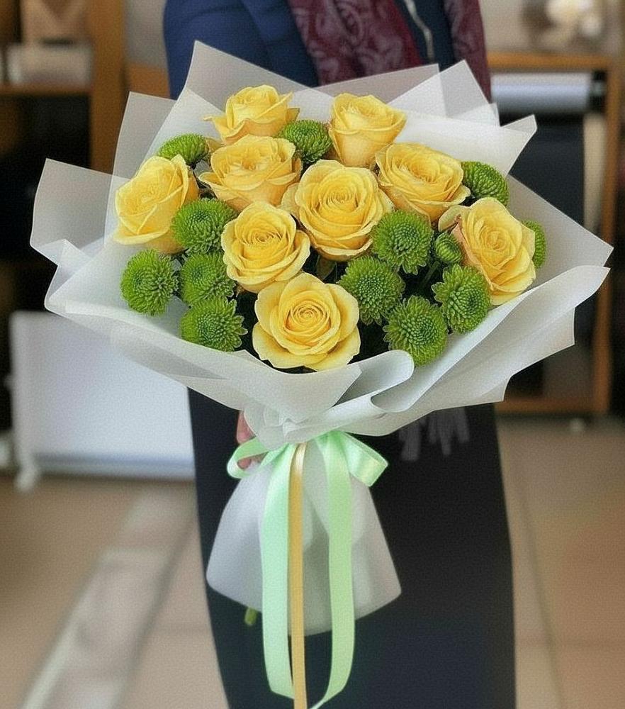 Букет цветов из: Хризантемы и Розы в Уптар