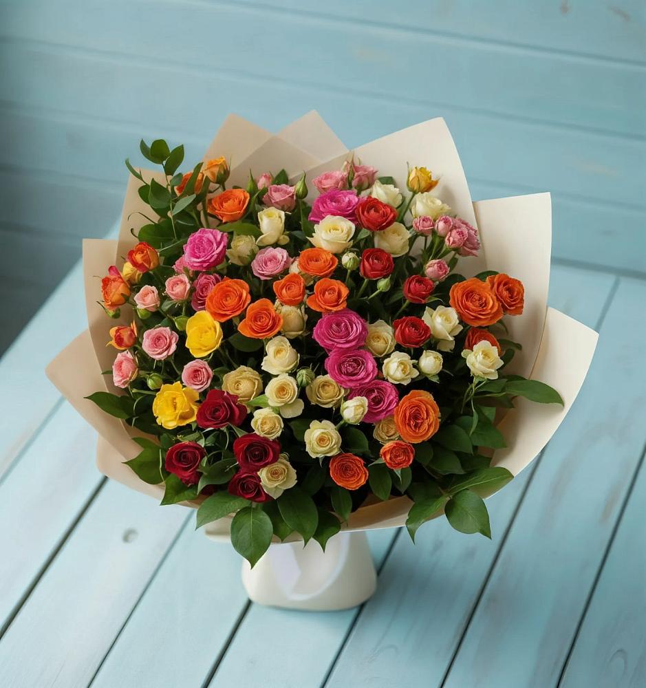 Букет Микс из разноцветных кустовых роз в Уптар