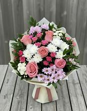 Букет цветов из:  Альстромерии, Гвоздики, Розы и Хризантемы в Уптар