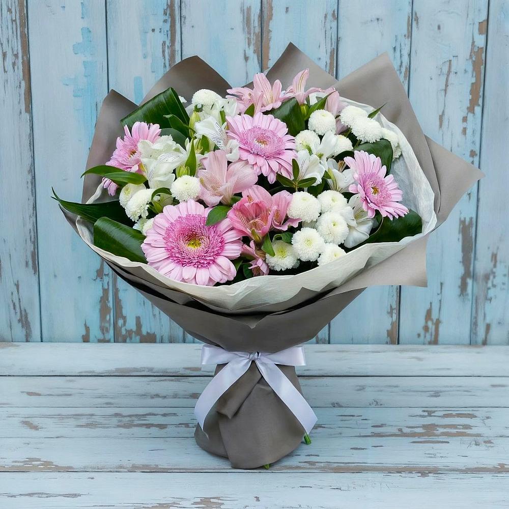 Букет цветов из: Герберы, Альстромерии и Хризантемы в Уптар